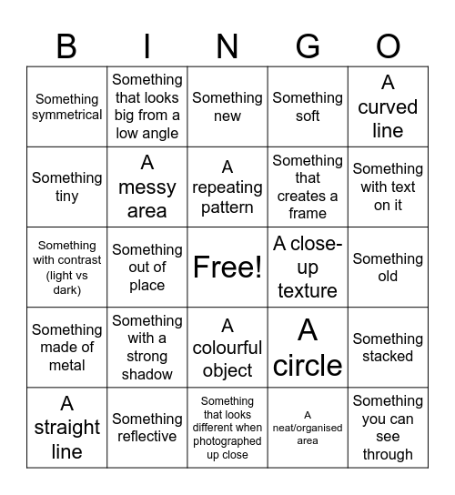 Classroom Scavenger hunt Bingo Card