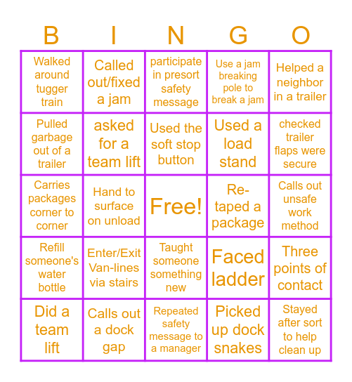 Peak Safety Bingo Card