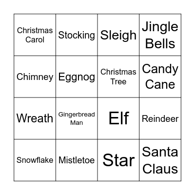 Christmas Vocabulary Bingo Card