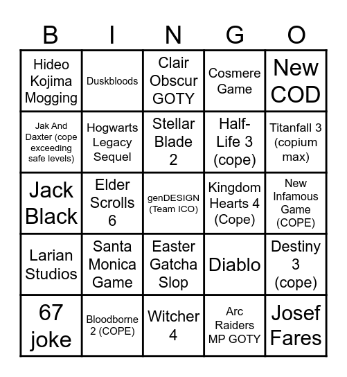 TGA 2025 Bingo Card