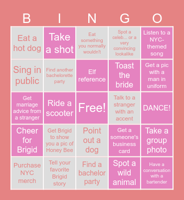 Brigid's Bachelorette Bingo Card