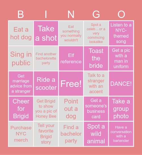 Brigid's Bachelorette Bingo Card