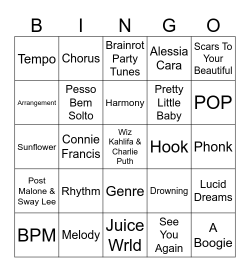 Musical Bingo Card