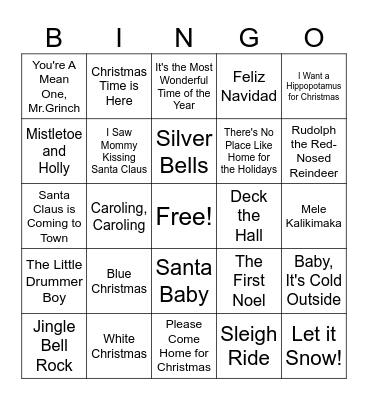 Christmas Song Bingo Card
