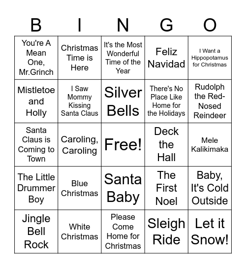 Christmas Song Bingo Card