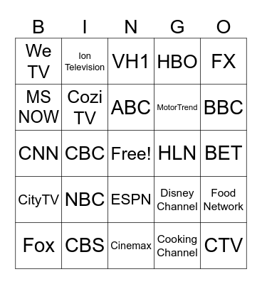TV Channels Bingo Card