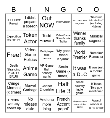 TGA 2025 Bingo Card