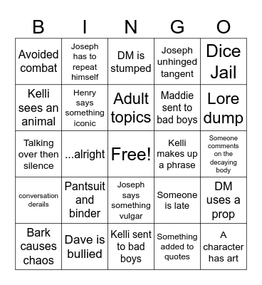 alliance Bingo Card