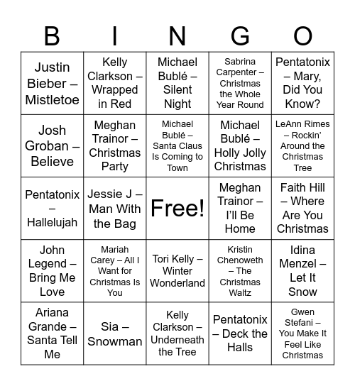 Modern Holiday Favorites Bingo Card