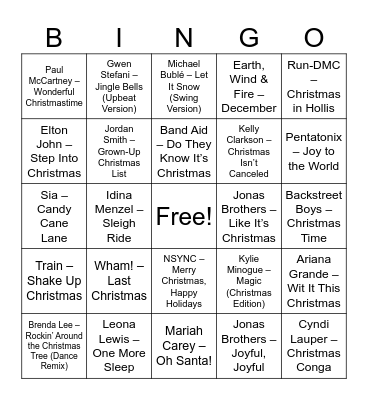 Holiday Hits That Make You Dance Bingo Card