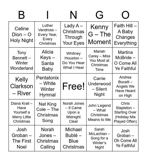 Cozy Christmas Slow Jams Bingo Card