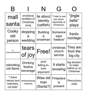Hallmark Christmas Movie Bingo Card