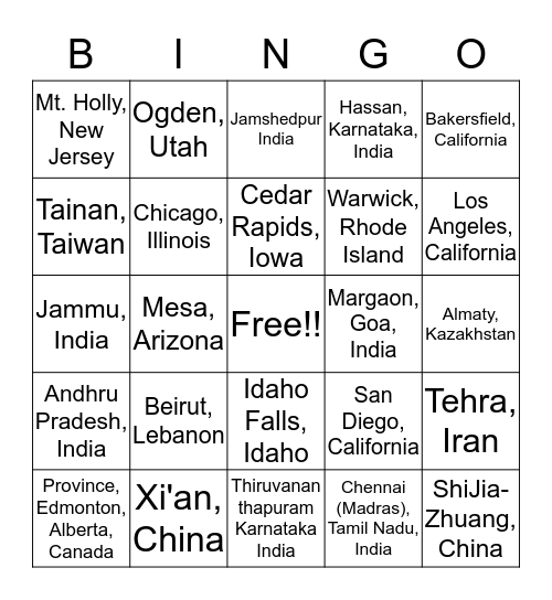 Where were your colleagues born? Bingo Card