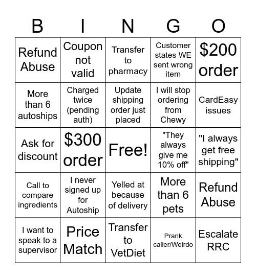 CSR Bingo Card
