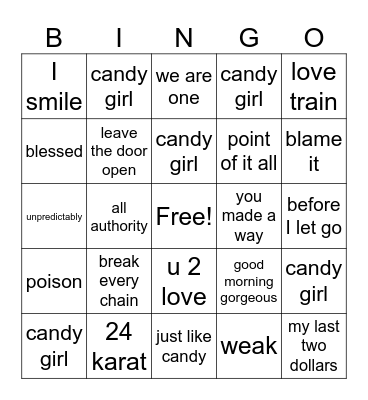R&B -Inspirational Songs Bingo Card