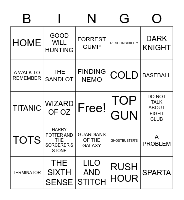 Movie Lines Bingo Card