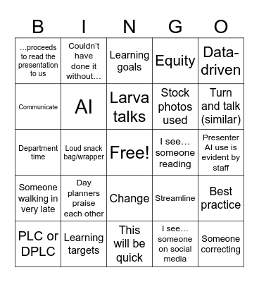 Riveting PD day Bingo Card