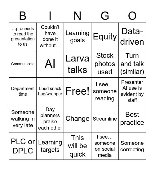 Riveting PD day Bingo Card