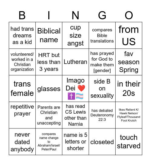 Transformed by Him Bingo Card