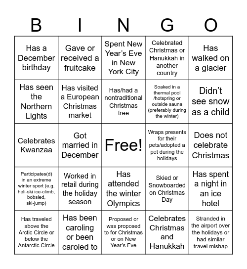 Jingle Mingle Bingo Card