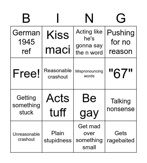 Rowan Bingo Card