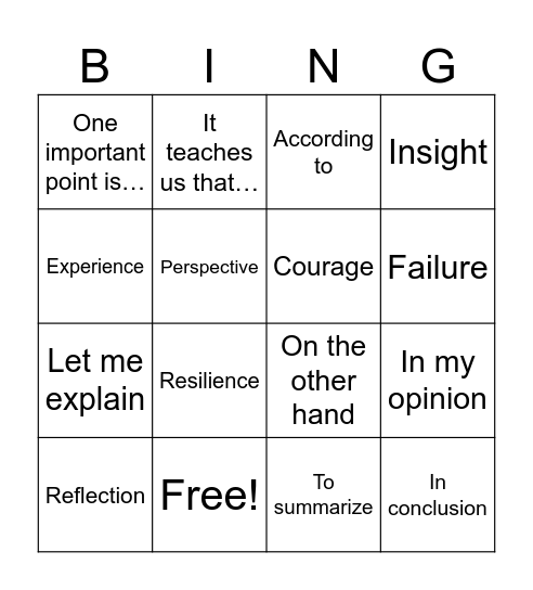 Presentation Bingo Card