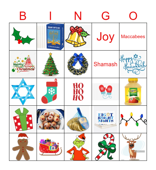 Holiday XMAS & Hanukkah Bingo Card