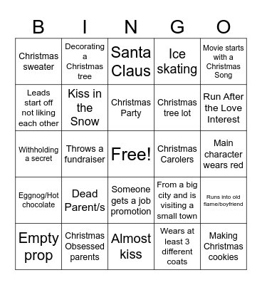 Christmas Movie Tropes Bingo Card