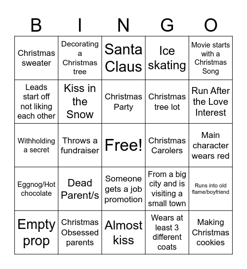 Christmas Movie Tropes Bingo Card