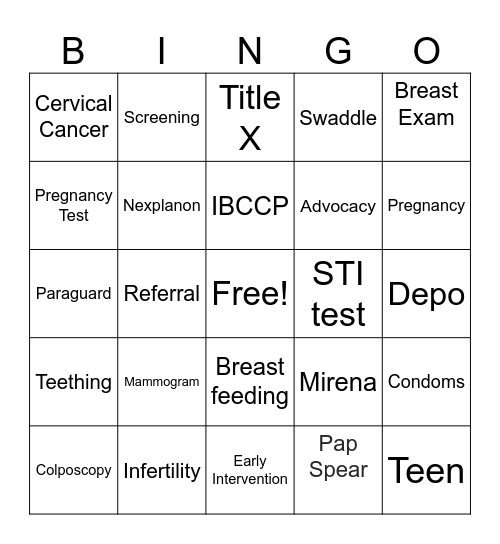 MCH & WOMEN'S HEALTH BINGO Card