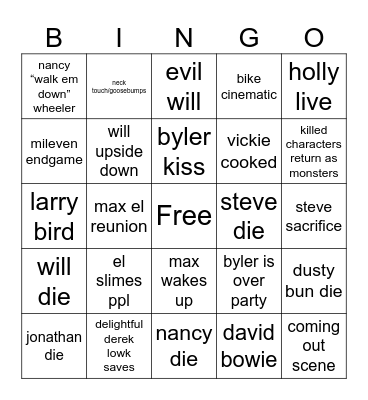 stanger things 2 Bingo Card