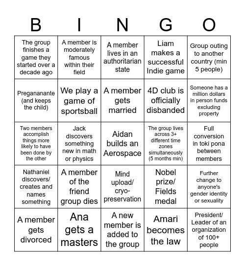 friend group life bingo Card