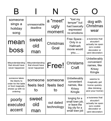 Hallmark Christmas Bingo Card