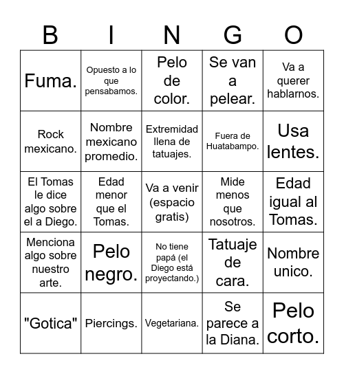 Novia del Tomas. Bingo Card