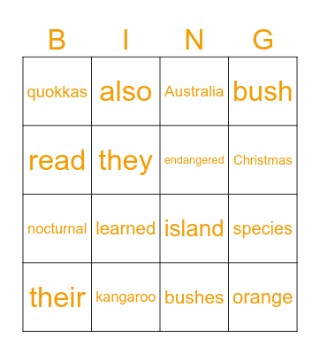 Harvey Year 4 Bingo Card
