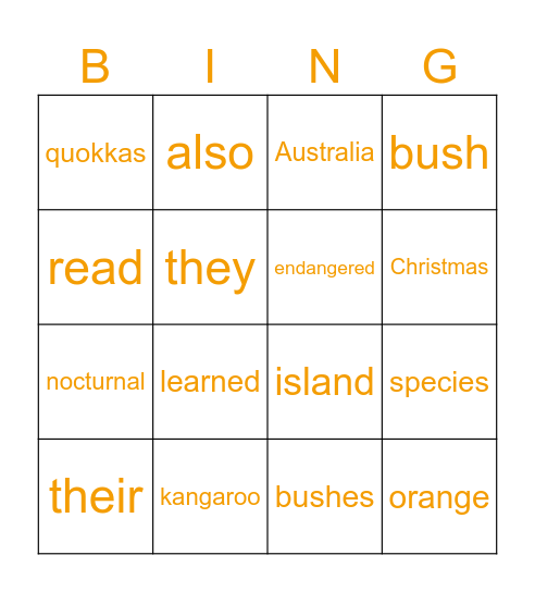 Harvey Year 4 Bingo Card