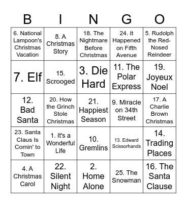 Best Christmas Movies of All Time Bingo Card