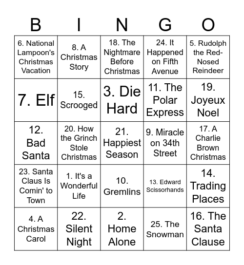 Best Christmas Movies of All Time Bingo Card