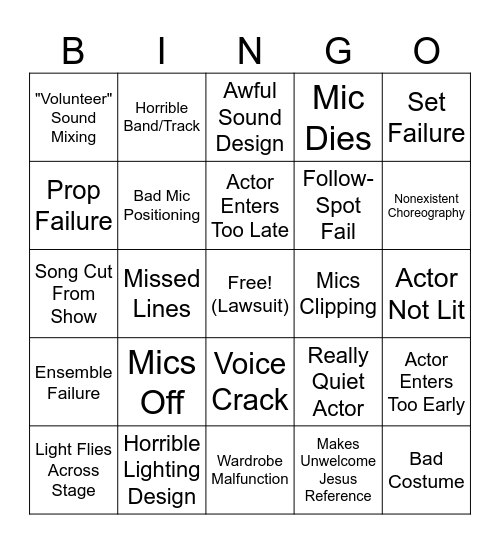 Bootleg Theatre Bingo Card