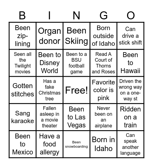 Rock Girl Christmas BINGO Card