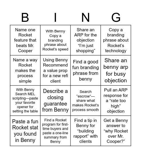 Benny Bingo Card
