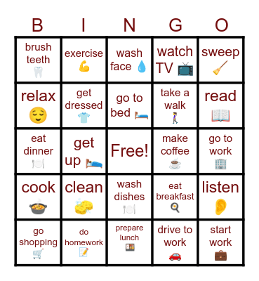Daily Routine Bingo Card