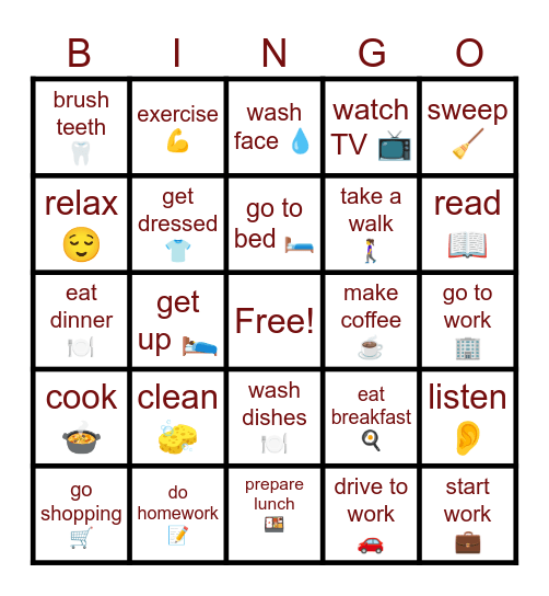 Daily Routine Bingo Card
