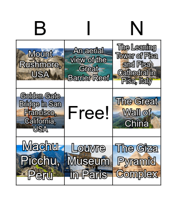 Landmarks Bingo Card