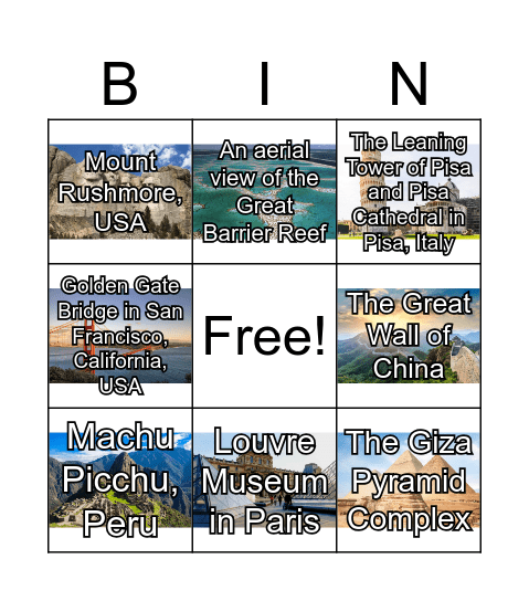 Landmarks Bingo Card