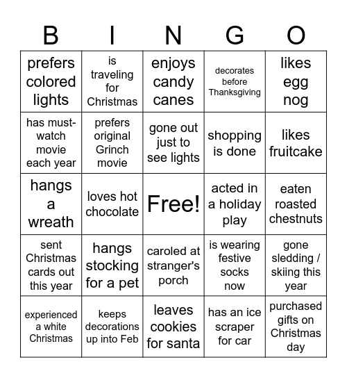 CG-IRV Christmas Bingo Card
