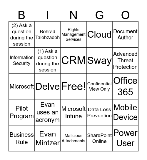 Office 365 Security Bingo Card