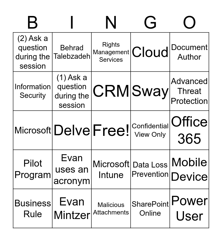 Office 365 Security Bingo Card