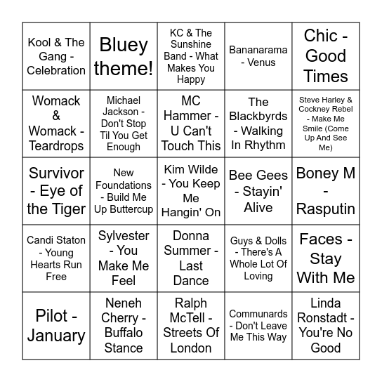 ★ Music Bingo w Bonnie Anne ★ Bingo Card