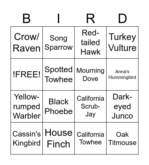Buckley Birds Bingo Card